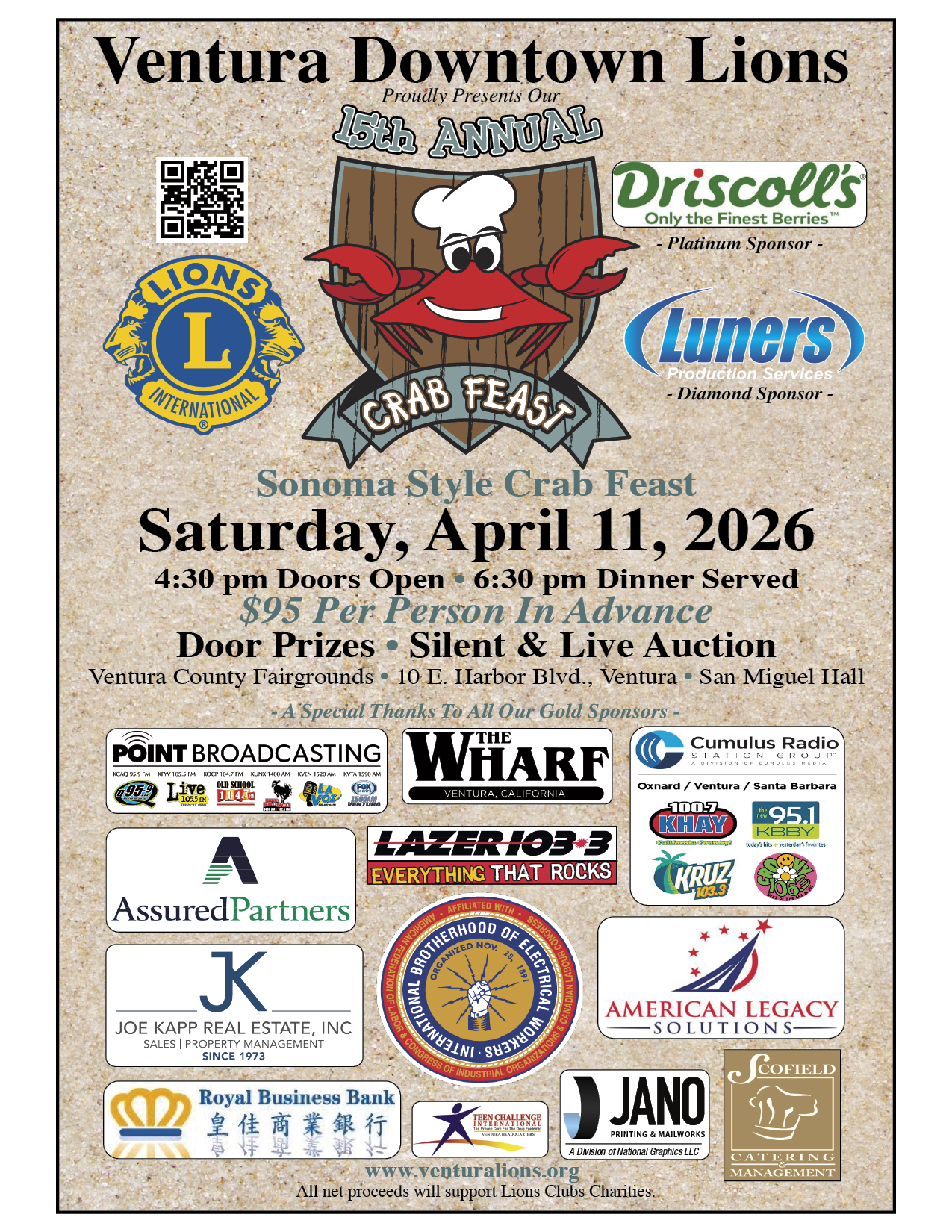 2026 Ventura Lions Club Annual Crab Feast flyer